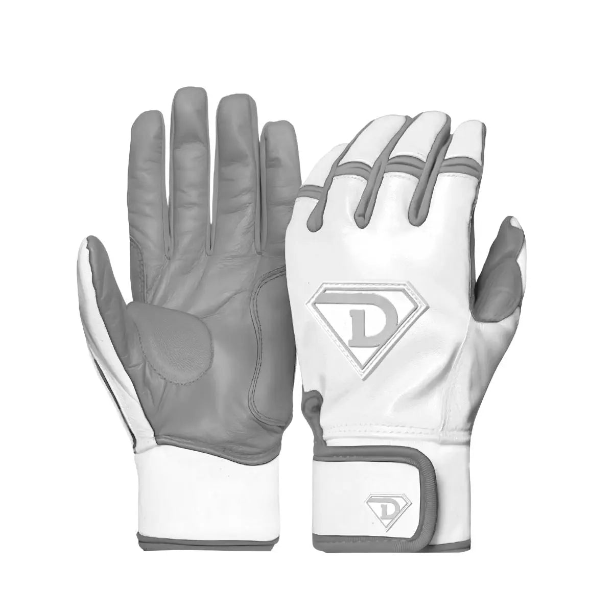 Dinger Grip Pro Series Premium Batting Gloves White/ Grey D1 Athletics