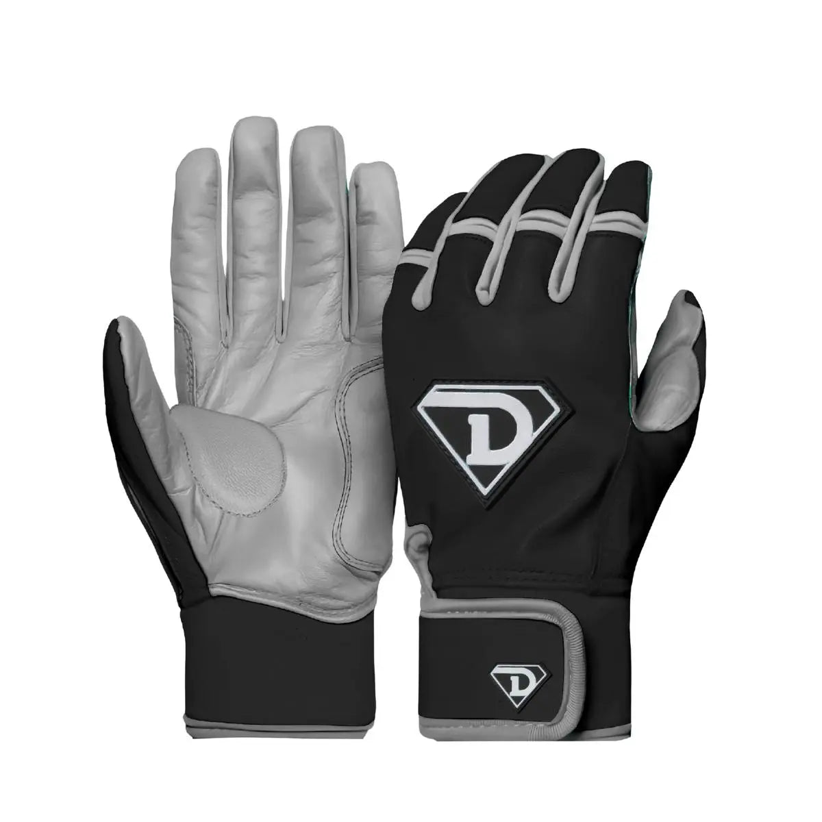 Dinger Grip Pro Series Premium Batting Gloves Black/ Grey D1 Athletics