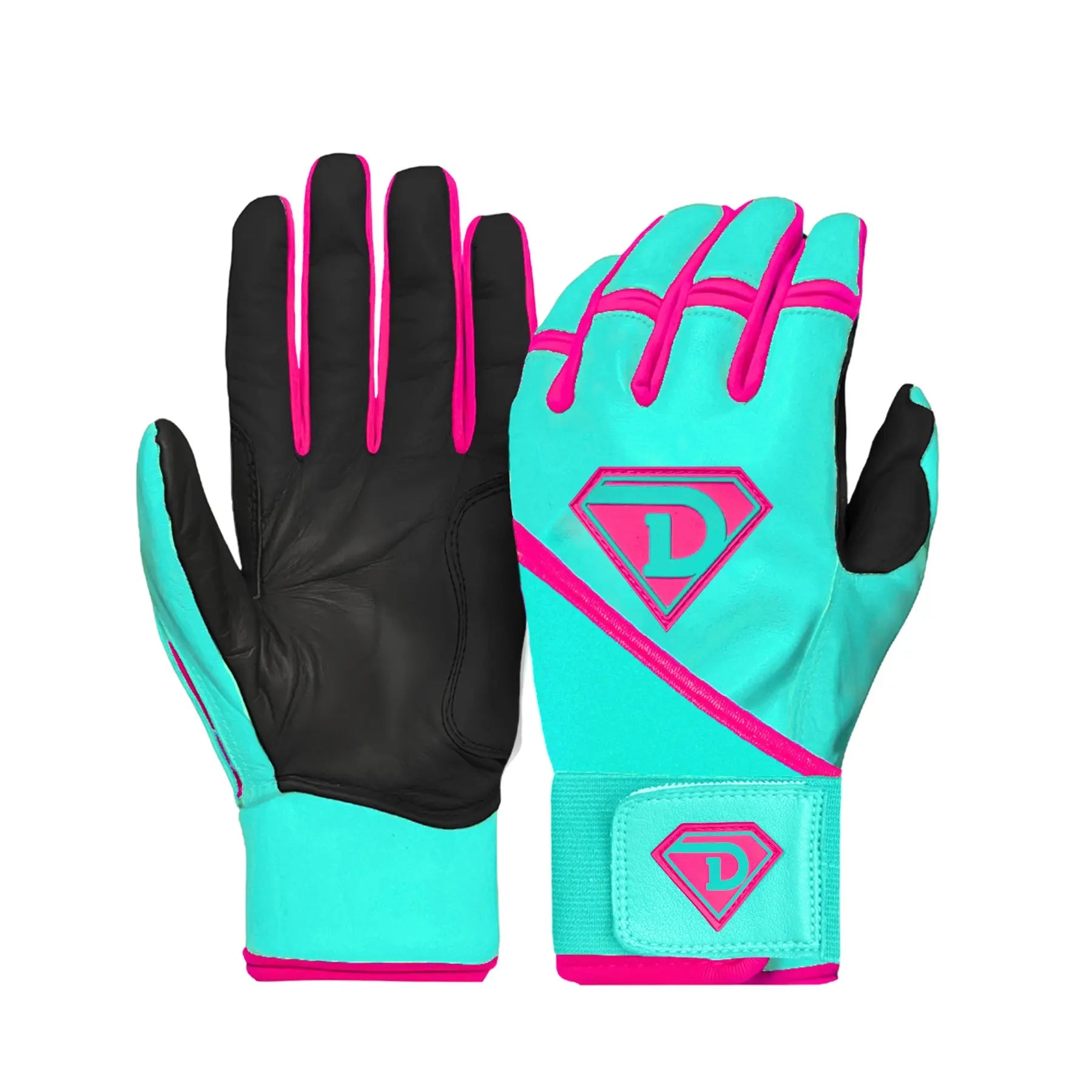 D1 Baseball Batting Gloves Miami 305s Swing Stability Power Strap Neon Pink Teal Premium batting gloves