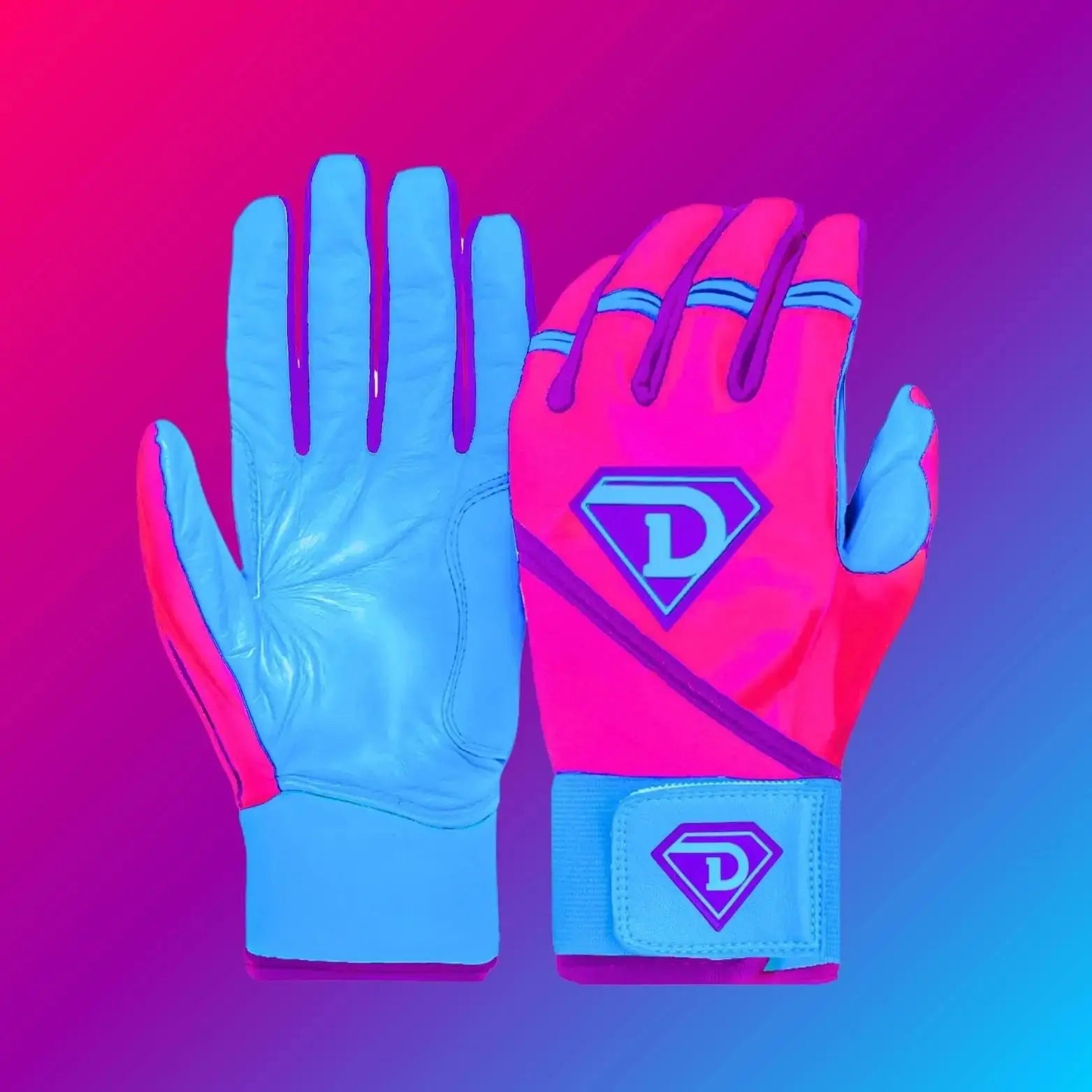 Dinger Grip Pro Series Premium Batting Gloves "Cotton Candies" | Pink/ Purple/ Blue D1 Athletics