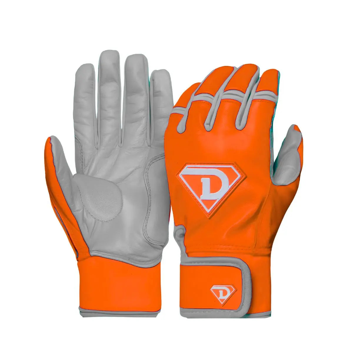 Dinger Grip Pro Series Premium Batting Gloves Orange/ Grey D1 Athletics