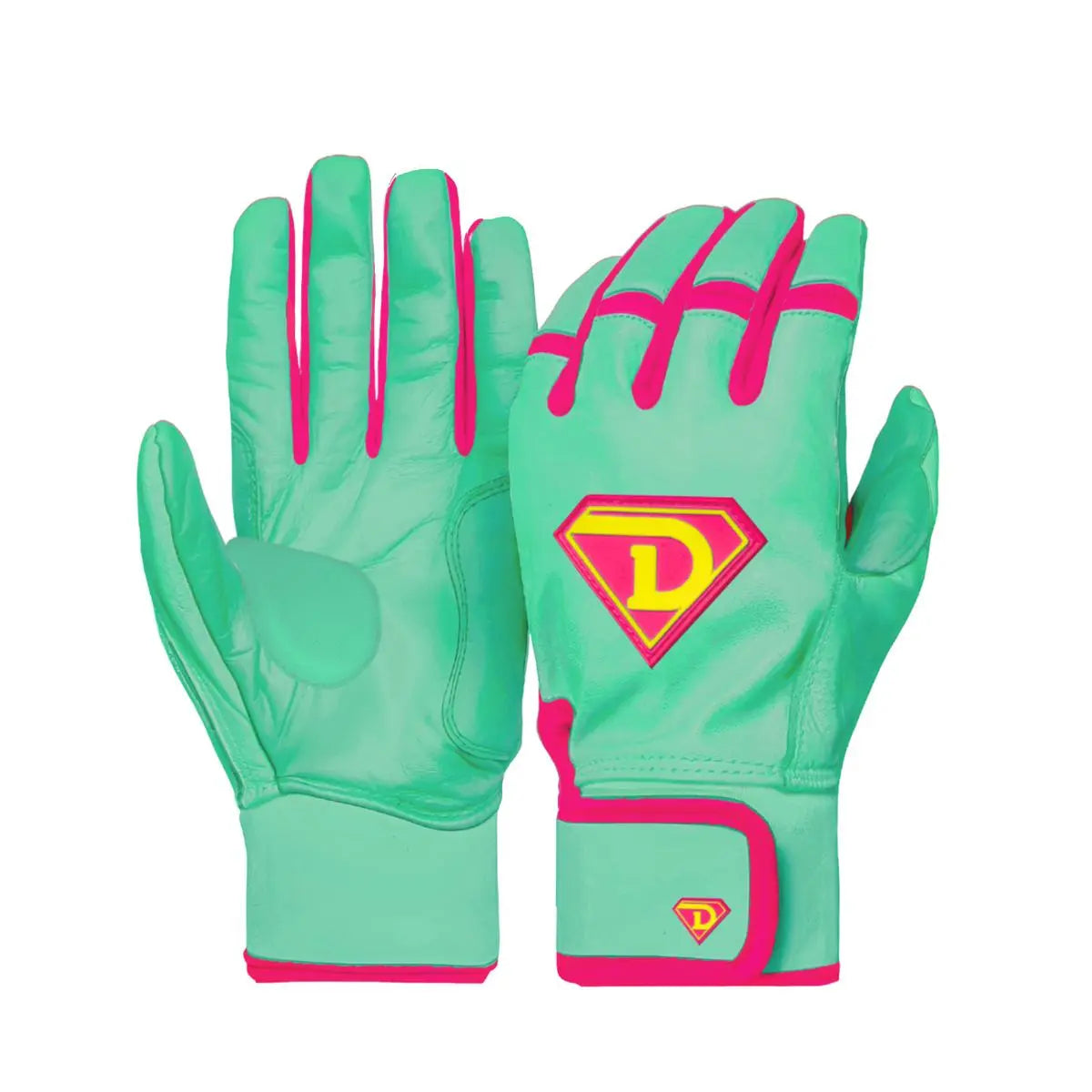 Dinger Grip Pro Series Premium Batting Gloves "Scrumps" | Mint/ Pink/ Yellow D1 Athletics