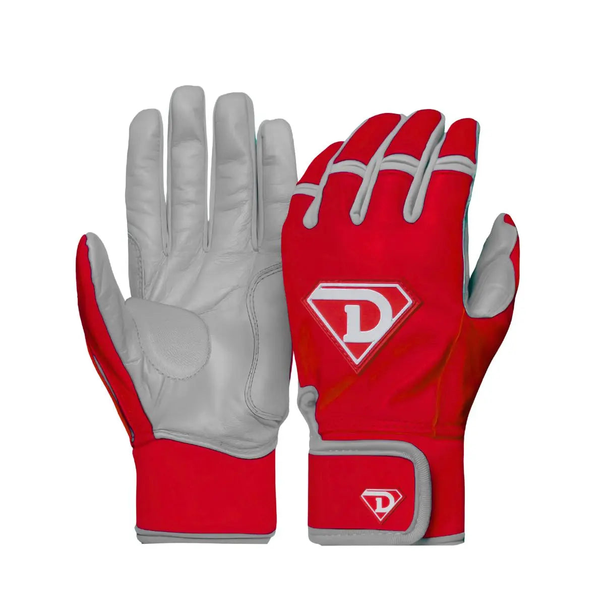 Dinger Grip Pro Series Premium Batting Gloves Red/ Grey D1 Athletics