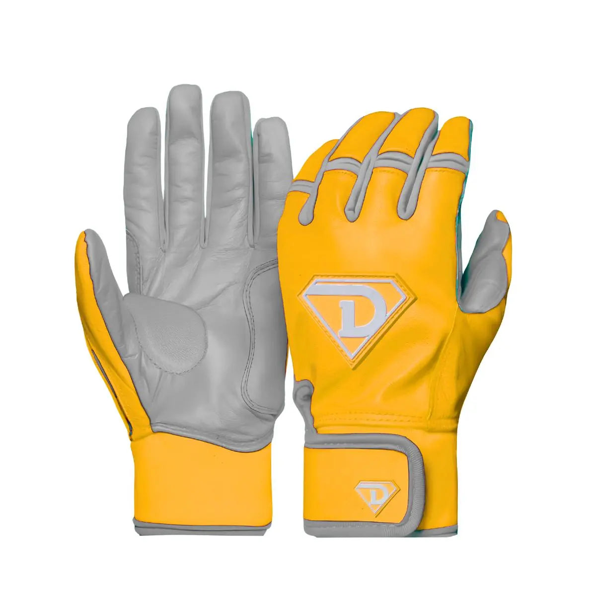 Dinger Grip Pro Series Premium Batting Gloves Yellow/ Grey D1 Athletics