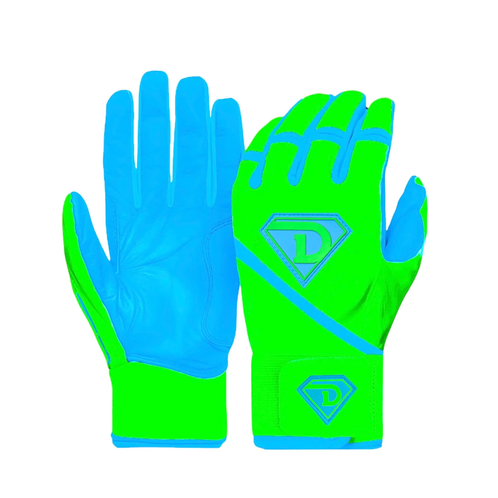 D1 Elite Series Premium Batting Gloves “Aliens”  | Power Strap | Neon Green , Electric Blue D1 Athletics