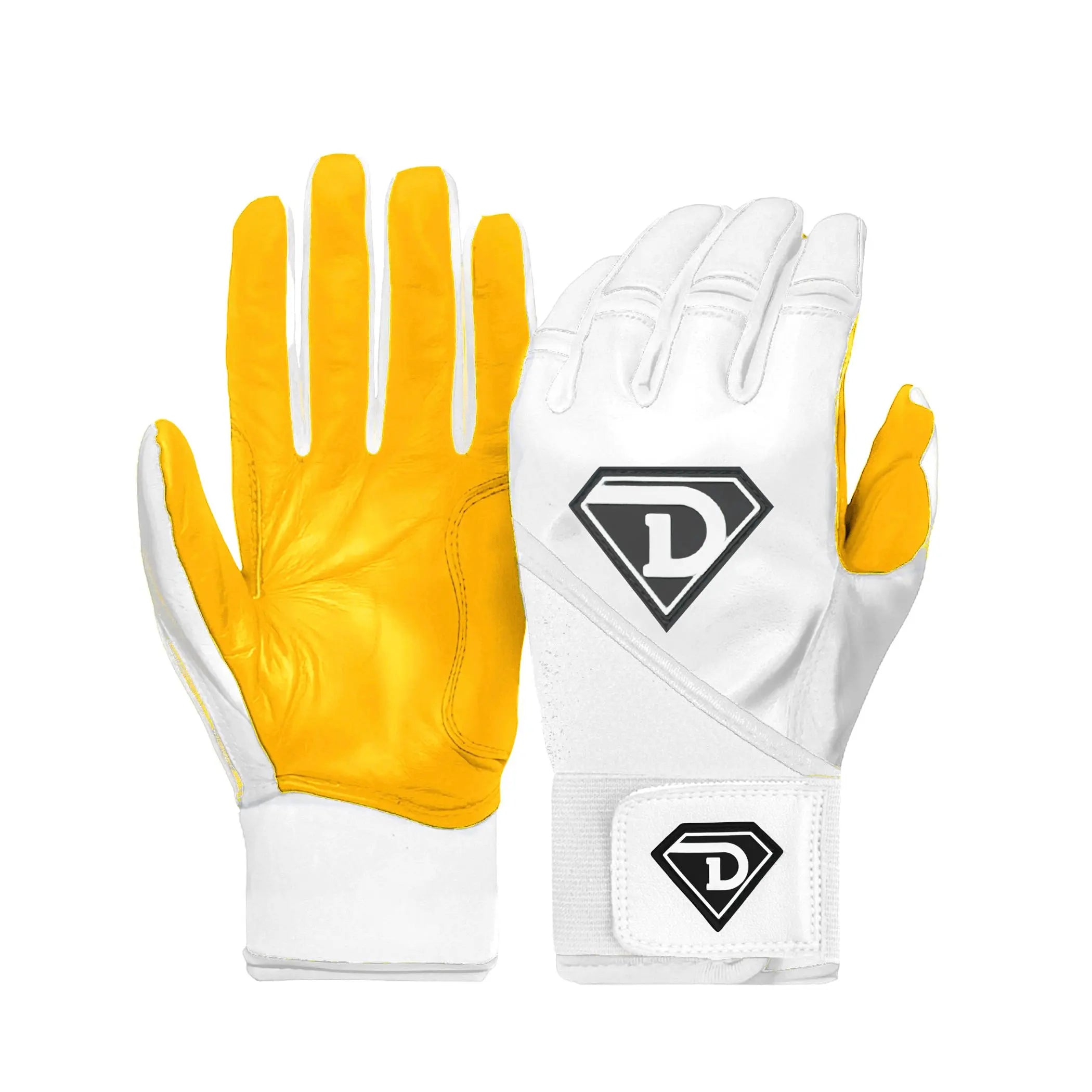 D1 Elite Series Premium Batting Gloves | Power Strap | White/ Gold D1 Athletics